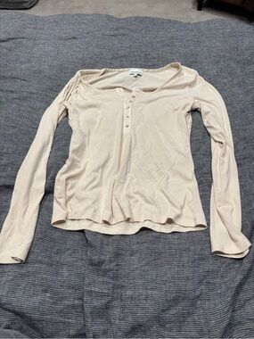 Heartloom Beige Ribbed Henley Long Sleeve Top